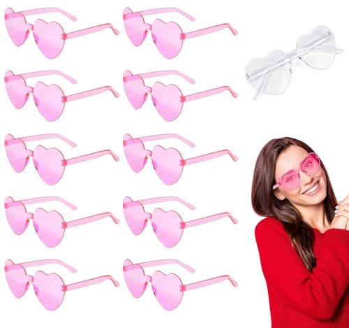 SLTAXAR 11 Stück Sonnenbrille Herz Pink Party Brille Herzen Hippie Brille Rosa Lustige Partybrillen set Herz für Fasching Foto Requisiten Randlose Herzförmige brille Hochzeit für Kinder Erwachsene