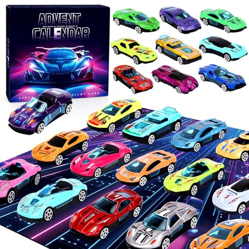 Adventskalender för Barn 24 Delar Legering Racing Car Adventskalender 24 Dagar av Jul Nedräkningskalender Överraskning Jul Bil Leksaker Adventskalender Barn