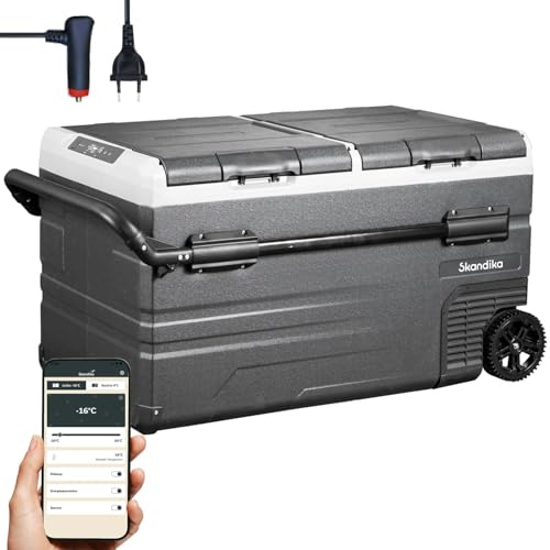 Skandika Gefrierbox Routa 115 L | Kompressor Kühlbox +20 ° bis -20 °C | App-Steuerung, 2 Zonen, Autokühlschrank mit 2 Fächern, leise, Eco-Mode| Camping Kühlschrank für Auto, LKW, Bus, Camper