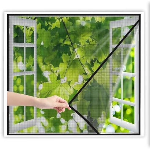 Mosquiteras Para Ventanas Correderas 110x120cm Negro Mosquitera para ventana, pantalla divisoria antimoscas para dormitorio con tiras autoadhesivas