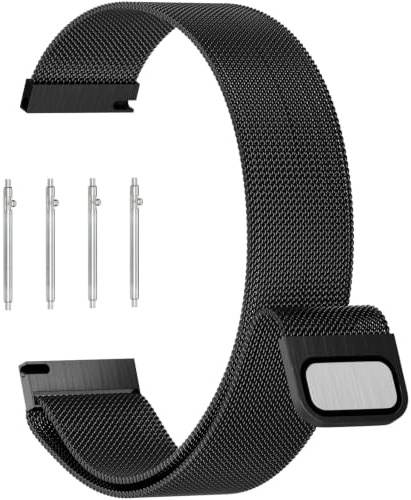 ANDOFUZH Edelstahl Mesh Uhrenarmband, 14mm 16mm 18mm 20mm 22mm 24mm Magnetverschluss Smartwatch Schnellverschluss Metall Ersatz Armbanduhr für Damen Herren Watch Uhren Ersatzband (Schwarz, 22mm)