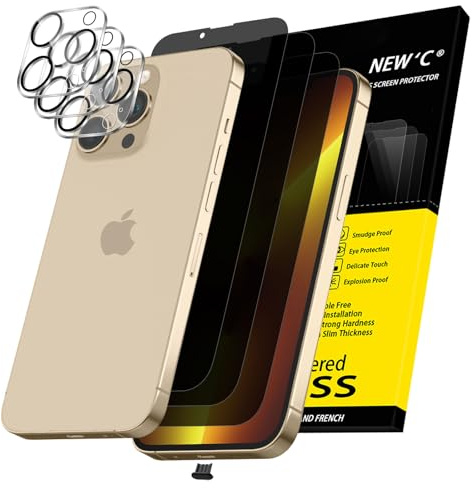 NEW'C 3 x Sichtschutz für iPhone 13 Pro Max für Panzerglas (6,7 Zoll) und 3 x Kamera Panzer Schutz Glas Kameraschutz + Staubschutzstöpsel -28 Grad verbesserter Sichtwinkel - kratzfest