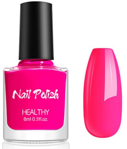 Pink Nail Polish, Bright Pink Neon Nail Varnish, Matte Quick Dry Long Lasting Breathable No UV Needed, Spring Summer Nail Art Manicure for Women DIY Nail Art