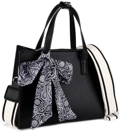 Gladdon Kleine Handtasche Damen, Tote Bag, Umhängetasche mit Henkel, Crossbody Tasche mit elegante Schleife, Shopper mit Halstuch