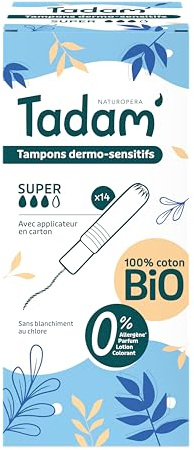 TADAM’ - Tampons Hygiéniques Dermo-Sensitifs - Tampons Hygiéniques avec Applicateur - Respect Flore Intime - Coton Bio - Sans Substances toxique et Non blanchi au Chlore - Flux Super