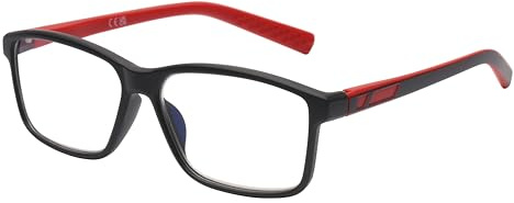 DOOViC Lesebrille 1,75 Blaulichtfilter Herren Schwarz Rot Gestell Vollrand Kunststoff Federscharnier Computer Brille mit Stärke für Damen