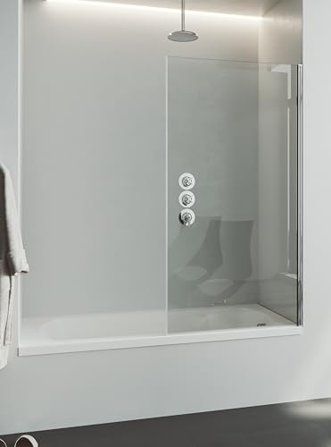 Mampara De Bañera Cristal Templado Abatible Fijo 6mm Reversible Tratamiento Antical 85 cm Altura 150cm Aluminio Anodizado Cromo Brillo Perfilería Apertura 180 Grados