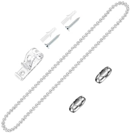COHMOLY #10 Stainless Steel Endless Chain, Ball Pull Chain, Continuous Loop Metal Bead Chain with 1PCS P Clips Hook and 2PCS Matching Connectors for Window Blind Vertical Replacement- 40 Drop Length