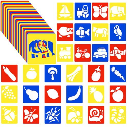 30 plantillas para niños, dibujos animados, juego de plantillas reutilizables, para recién nacidos, niños, fácil dibujo, frutas/animales/vehículos/insectos/verduras,álbum de fotos, tarjetas de regalo