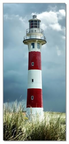 Wallario Selbstklebende Türtapete Leuchtturm am Strand - Türposter 93 x 205 cm Abwischbar, rückstandsfrei zu entfernen