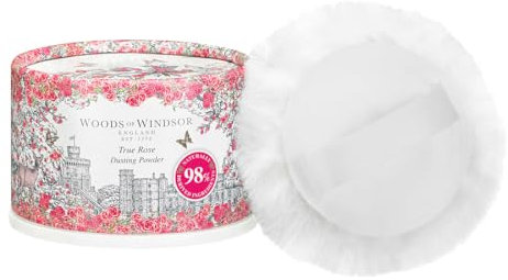 Woods of Windsor Rose Talcum Powder, Floral Dusting Powder with Body Puff, Help with Odor Control and Chafing, True Rose Scent 100g