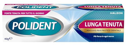 Polident Lunga Tenuta, Adesivo per Protesi Dentale, fino a 12 Ore di Tenuta Giornaliera, Gusto Menta Delicata, 1 Confezione da 40 g