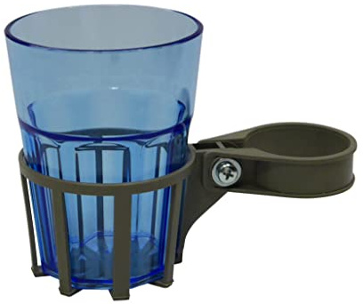 Angerer Getränkehalter mit Becher - passend für viele Hollywoodschaukeln mit Rundrohr - Becherhalter Made in Germany (Champagner, Becher blau)