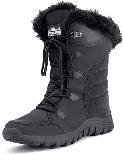 Polar Femmes Matelassé De Plein Air Fourrure Doublée Neige Pluie Canard Botte - Noir - UK9/EU 42