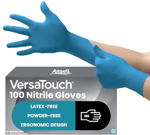 Ansell VersaTouch 92-465 Latexfreie Einmalhandschuhe, Nitrilhandschuhe Puderfrei, Einweghandschuhe Blau, Chemikalien-Schutzhandschuhe, Einweghandschuhe S (100 Stück)