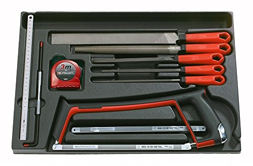 FACOM - Module Scie, Mesure et Lime - MOD.601 - Monture de Scie, Lames de Scie, Pointe à Tracer, Réglet Inox, Mètre Ruban, 5 Limes avec Poignée et Plateau Compris - Outillage Menuiserie Manuel