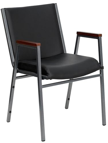 Flash Furniture HERCULES Series Heavy Duty Black Vinyl Stack Chair with Arms and Ganging Bracket