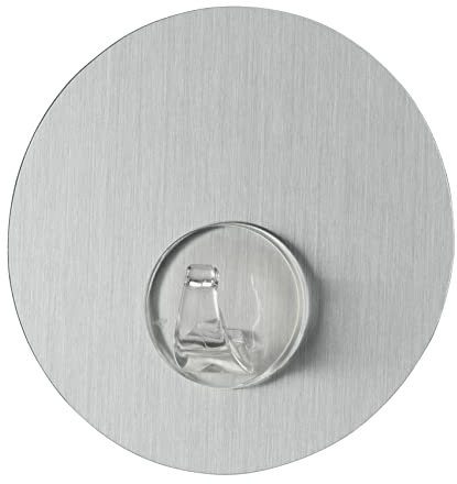 WENKO Static-Loc® Wandhaken UNO Edelstahloptik rund - Befestigen ohne Bohren, Kunststoff (PET), 8.5 x 2 x 8.5 cm, Silber