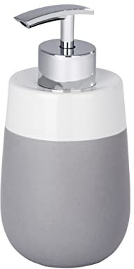 WENKO Seifenspender Malta Grau/Weiß Keramik - Flüssigseifen-Spender, Spülmittel-Spender Fassungsvermögen: 0.3 l, Keramik, 7.5 x 15 x 8 cm, Grau, Grau / Weiß, 15 x 8 x 7.5 cm