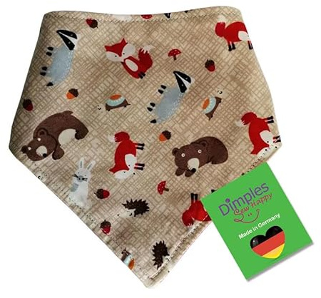 Dimples Hundehalstuch - Waldtiere Fuchs Igel - Halstuch, Bandana, Dreieckstuch für kleine mittlere und Grosse Tiere - Besitzer Geschenk - Handgemachtes Hunde Accessoire 35cm