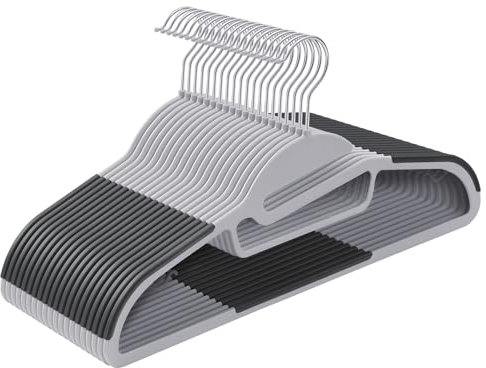 SONGMICS Kleiderbügel Kunststoff, 20er Set, Bügel mit U-förmiger Öffnung, platzsparend, 0,5 cm dick, 41,5 cm breit, um 360° drehbarer Haken, hellgrau-dunkelgrau CRP41G