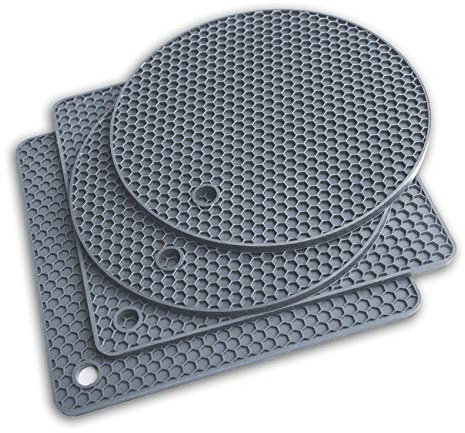 Extra Thick Silicone Trivet Mat Heat Resistant Multi-purpose None slip Table Place Mats for Hot Pots Holder, Pads, Pans, Dishes, Spoon rest, Coasters for Kitchen Cooking & Dining(4pcs Pack) (Grey)