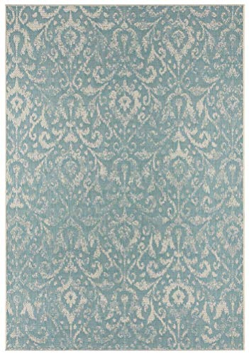 Northrugs In- und Outdoor Teppich Hatta 70x200cm - Flachgewebe Wetterfest Klassisch Orientalisches Design Vintage Look Läufer für Balkon Terrasse Wintergarten Küchenläufer Wasserfest in Türkis Taupe