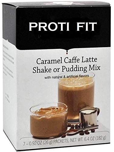 Proti Fit - High Protein Diet Shake & Pudding Mix | Caramel Caffe Latte | Low Calorie, Low Fat, Low Sugar (7/Box