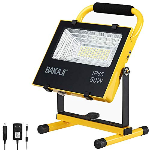 Bakaji Lampada Faro da Lavoro Portatile Chip LED COB Alta Luminosità 2500 Lumen 50W con Luce Emergenza Rosso Blu Batteria a Litio Ricaricabile 12V 220V Casa Auto Impermeabile IP65 da Esterno (50 W)