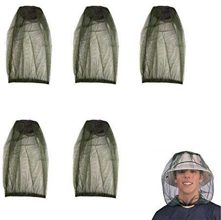 5 Pack Premium Mosquito Head Net Mesh Hat Face Netting Lightweight Durable Protective Cover Fly Insects Bugs Preventing for Camping Hiking Fishing Outdoor Activity