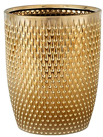 Modern Golden Small Trash Can Wastebasket, Garbage Container Bin for Bathrooms, Powder Rooms, Kitchens, Home Offices - Durable Ceramics - Round