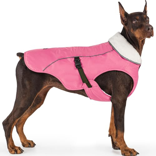 EMUST Hundemantel, Winddichte Hundebekleidung für kaltes Wetter, Reflektierende Wintermäntel für Hunde, Warme Welpenjacke für Kalten Winter, Rosa, S