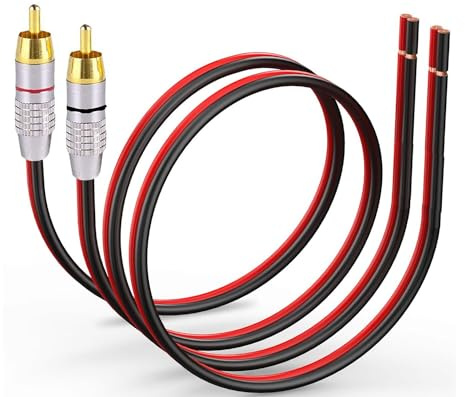 Bukeer 2 Pack Speaker Bare Wire Cables to RCA Plugs Adapter Repair Audio Cord, Heavy 14 Gauge Speaker Wire to RCA Connector for Speakers Amplifier TV Subwoofer - 14AWG,1Ft
