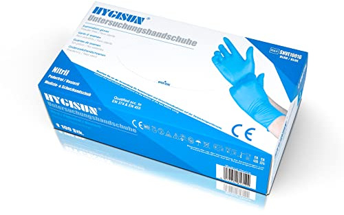 HYGISUN Nitrilhandschuhe puderfrei Einweghandschuhe 100 Stück Blau Gr.L | Untersuchungshandschuhe, Schutzhandschuhe, latexfrei, reißfest, lebensmittelecht – Medizin, Gastronomie & Reinigung