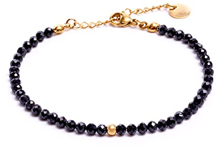 BERGERLIN Naturstein Perlenarmband Damen Herren, Silber/Gold | Naturstein Armband Damen & Herren: Armband Gold/Silber mit echten Heilsteinen – vom deutschen Prüflabor bestätigt.