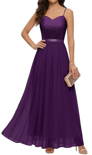 DRESSTELLS Abendkleider Elegant für Hochzeit Festlich Ballkleid Damen Lang Brautkleid Standesamt Brautjungfernkleider mit Spaghettiträger Jugendweihe Kleider