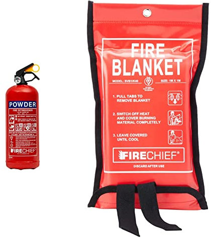 Firechief FAP2 2kg Powder Fire Extinguisher |Multi-Purpose Fire Extinguisher For Use In Home & Commercial Applications & SVB1/K40 Kitemarked Budget Fire Blanket