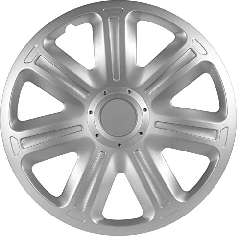 S SUMEX Juego de 4 Tapacubos de 15 Pulgadas Diseño Indiana Silver, Acabado Cromado y ABS Resistente a Fuertes Impactos, Duradero y Fiable con Anillo de sujeción Ajustable