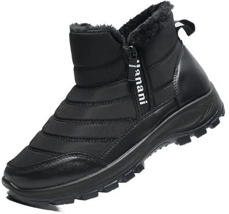 Mens Winter Snow Boots Cotton Boots Fur Lined Warm Boots with Zip Flats Ankle Walking Boots Outdoor Athletic for Cold Weather Black EU44 Convert UK9