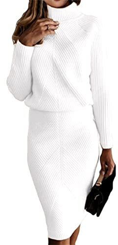 EGSDMNVSQ Vestito in Maglia Abito in Maglia da Donna Abito in Due Pezzi Maglia in Maglia Top e Gonna Midi in Maglia Aderente Completo in 2 Pezzi Abito Midi Girocollo