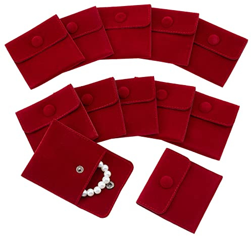 NBEADS 12 Stück Samt Schmuckbeutel mit Druckknopf, Date Red Samt Schmuck Taschen Aufbewahrungsbeutel Luxus Geschenkbeutel Für Süßigkeiten Geschenk Schmuck Halsketten Armband Verpackung, 7x7 cm