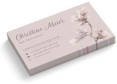 Visitenkarten gestalten | Spa Specialist | 1-seitig | Querformat | Menge + Farbe + Papier zur Auswahl | selbst personalisieren | hochwertig | 350 g | Magnolie | Blume (Rosa, 100 Stück)