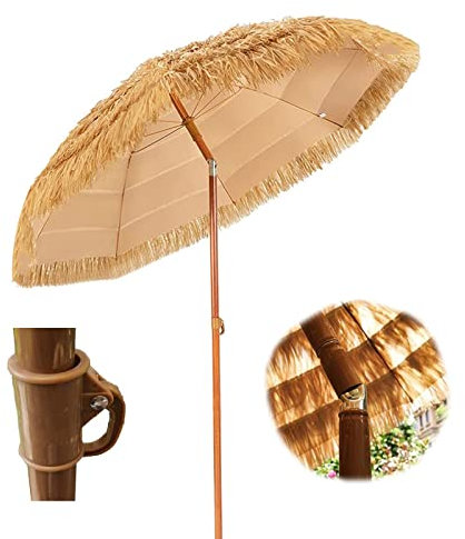 CHEMYO Parapluie Portable en Paille pour Jardin Hawaïen Parasol Pliant Diamètre 1,45 m avec mécanisme d'inclinaison, Idéal pour Un Petit Patio (Taille : 1,45 m (Tige Droite))