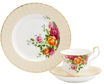 Royal Albert Old Country Roses Tazza da tè Piattino Piatto Vaniglia 3PCS