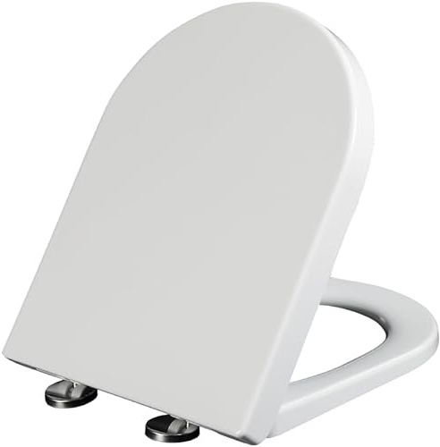 WC-Sitz D-Form Toilettendeckel Mit Absenkautomatik & Quick Release - Antibakterieller Klodeckel in D Form - WC Sitz Aus Duroplast - Klobrille,36.5 * 45cm