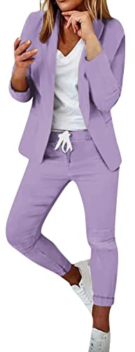 L9WEI Blazer élégant à manches longues pour femme - Couleur unie - Coupe ajustée - Veste de bureau et pantalon long - Pour le bureau et les affaires, lilas, XL