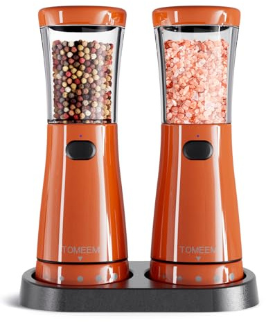 Lot de 2 broyeurs à sel et poivre - En acier inoxydable - Coarseness réglable - Lumière LED - Orange