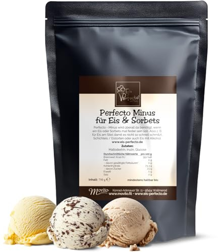 Eispulver für Eismaschine & Ninja Creami – Eisbasis für festeres Eis bei Alkohol & Stieleis │ Für cremige Textur trotz weniger Aufschlag │ 750 g für 8 L Eis │ Perfecto-Minus Eispulver von Eis Perfecto