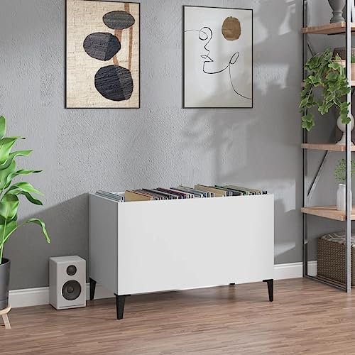 CIADAZ Armoire à disques blanc 74,5x38x48 cm bois d'ingénierie,Player Boite,Meuble De Rangement,Rangement Disque Vinyle
