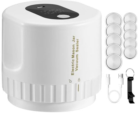 Mason Jar Vacuum Sealer - Electric Mason Jar Vacuum Sealer Kit for Wide Mouth & Regular Mouth Canning Jars,Vacuum Sealing Machine with auto-stop function, Vacuum Sealing Machine Storage（White)